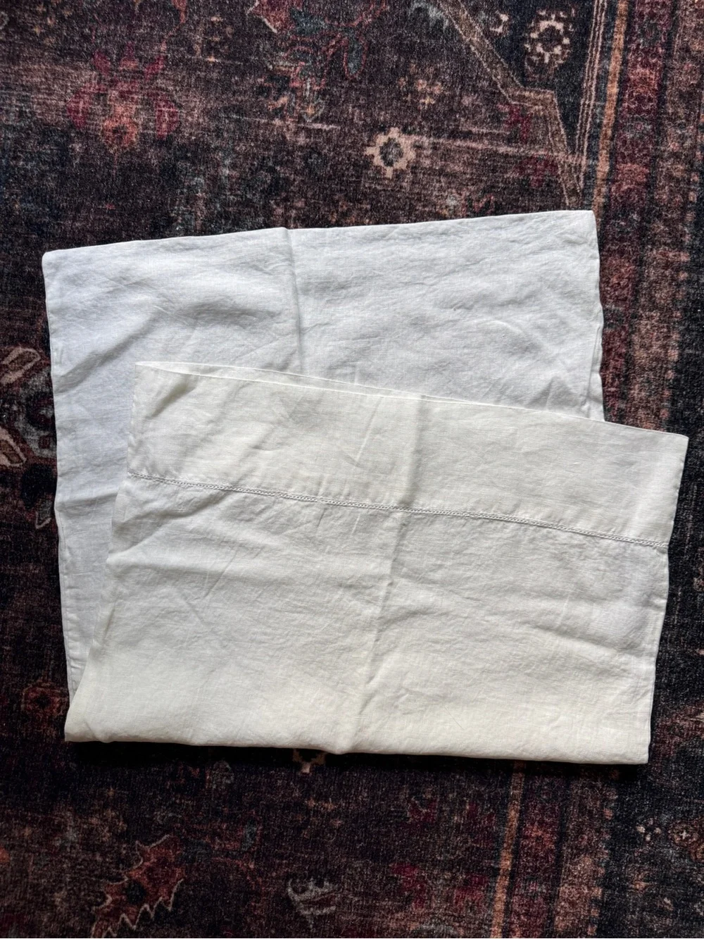 Belgian Flax Linen Hemstitch Pillowcases Set Of 2 NWOT classic Ivory
